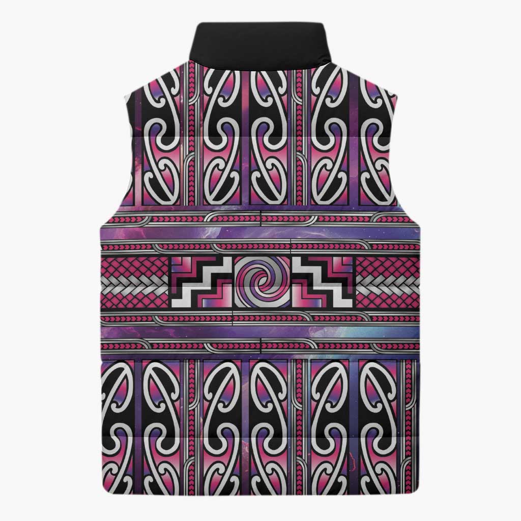 Maori Matariki Sleeveless Puffer Jacket Pink Galaxy Aesthetic Koru Art LT01 - Polynesian Pride