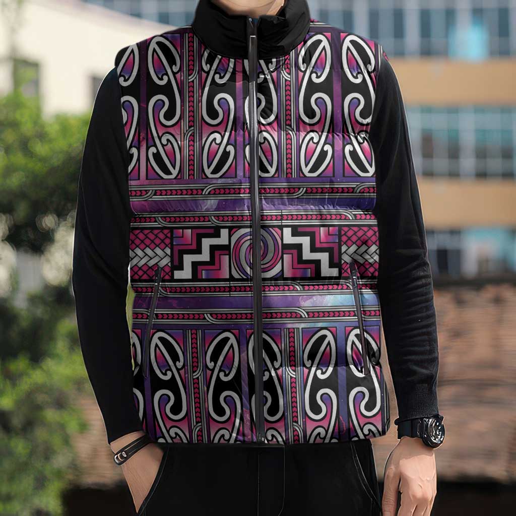 Maori Matariki Sleeveless Puffer Jacket Pink Galaxy Aesthetic Koru Art LT01 - Polynesian Pride