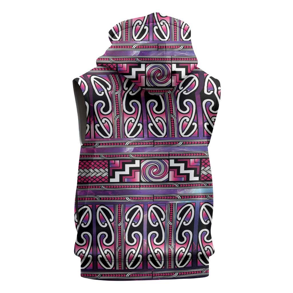 Maori Matariki Sleeveless Zip Hoodie Pink Galaxy Aesthetic Koru Art LT01 - Polynesian Pride