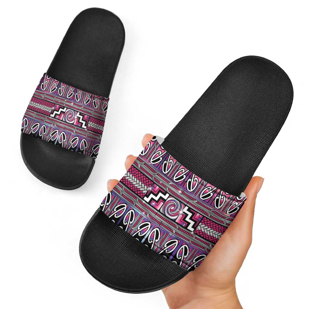 Maori Matariki Slide Sandals Pink Galaxy Aesthetic Koru Art LT01 - Polynesian Pride
