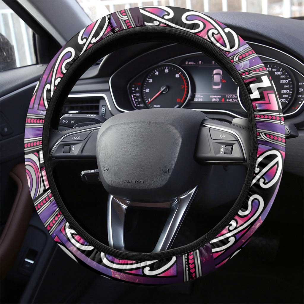 Maori Matariki Steering Wheel Cover Pink Galaxy Aesthetic Koru Art LT01 - Polynesian Pride