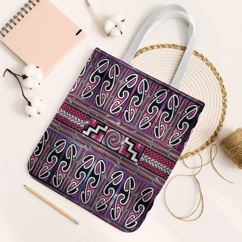 Maori Matariki Tote Bag Pink Galaxy Aesthetic Koru Art LT01 White Strap One Size Pink - Polynesian Pride