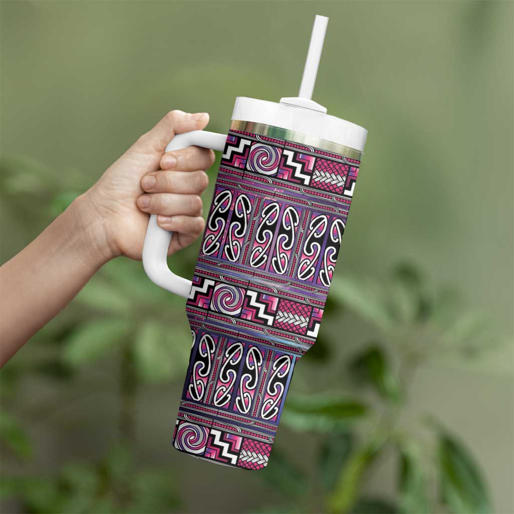Maori Matariki Tumbler With Handle Pink Galaxy Aesthetic Koru Art LT01 - Polynesian Pride