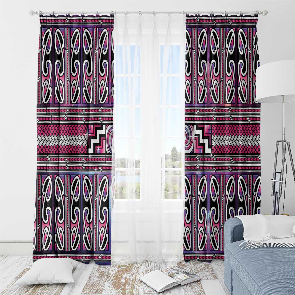 Maori Matariki Window Curtain Pink Galaxy Aesthetic Koru Art LT01 - Polynesian Pride