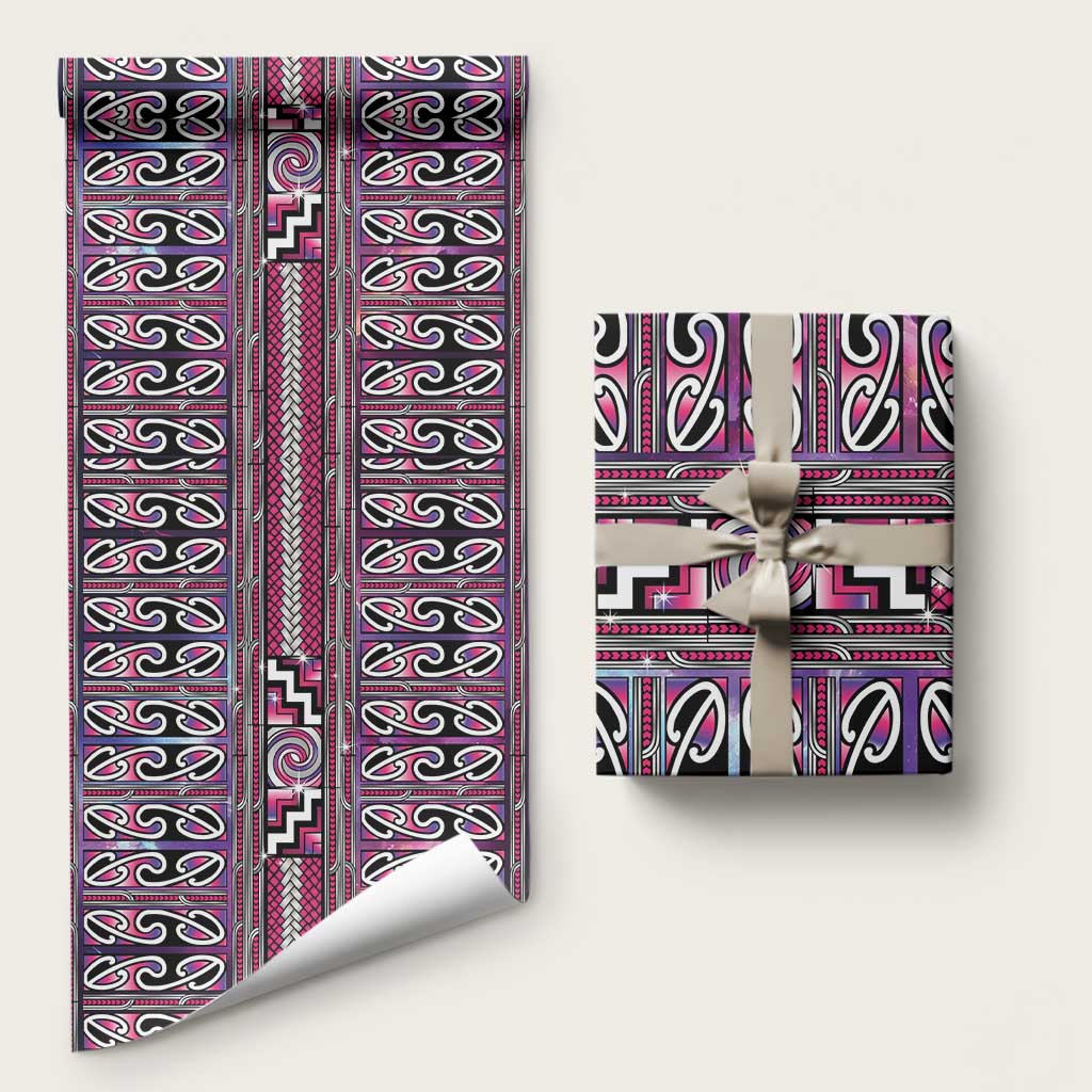 Maori Matariki Wrapping Paper Pink Galaxy Aesthetic Koru Art LT01 58" × 23" Pink - Polynesian Pride