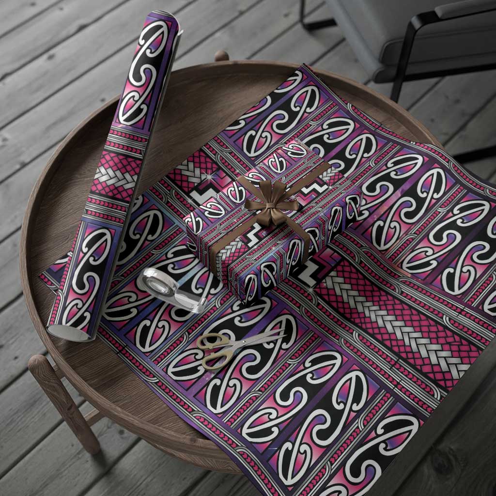 Maori Matariki Wrapping Paper Pink Galaxy Aesthetic Koru Art LT01 - Polynesian Pride