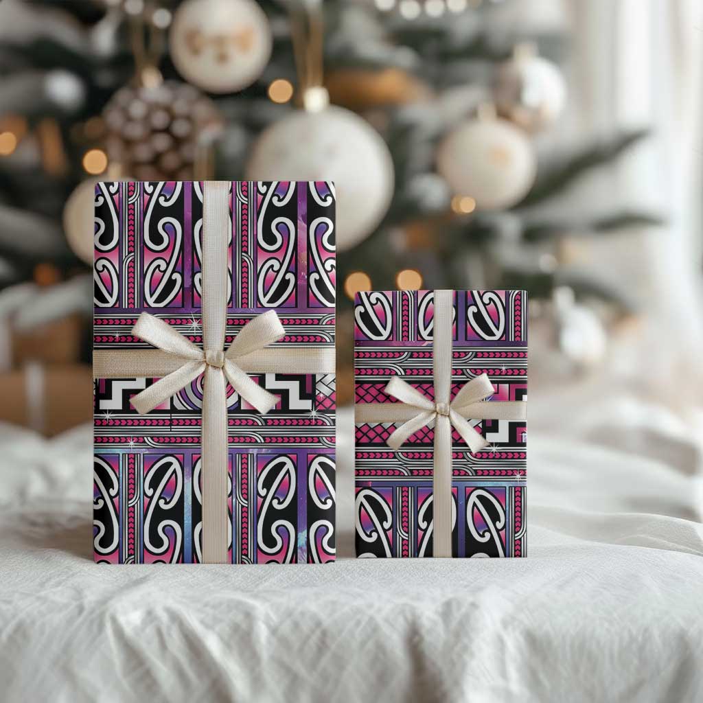 Maori Matariki Wrapping Paper Pink Galaxy Aesthetic Koru Art LT01 - Polynesian Pride