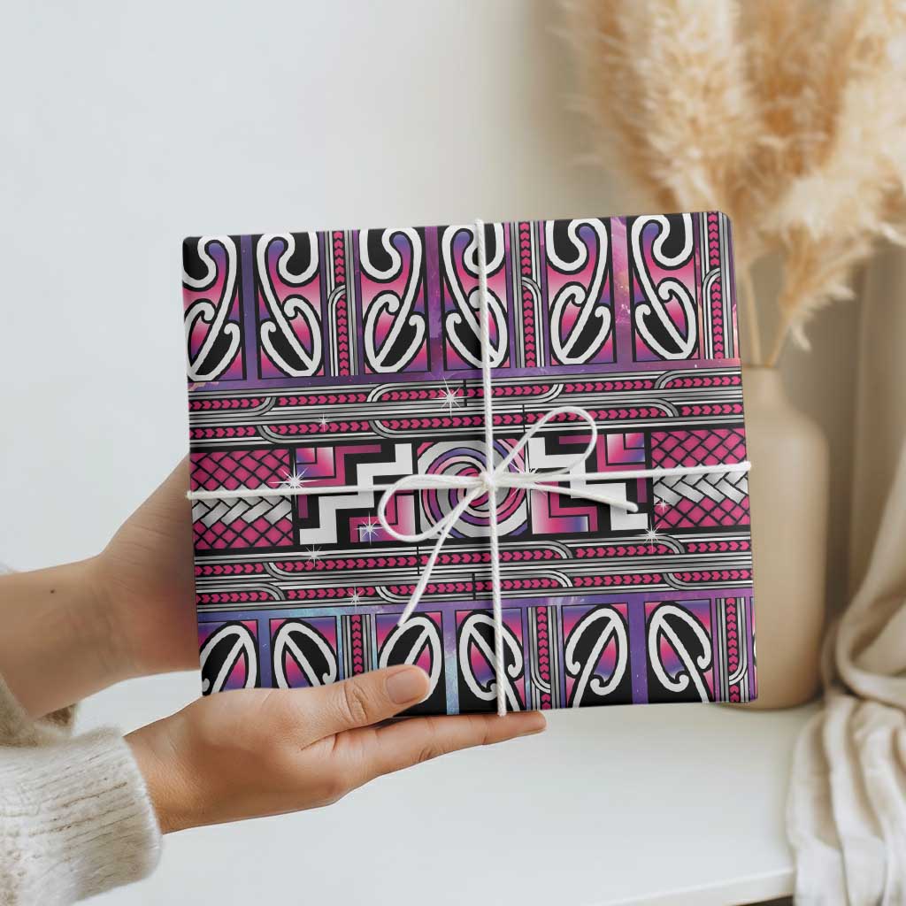 Maori Matariki Wrapping Paper Pink Galaxy Aesthetic Koru Art LT01 - Polynesian Pride