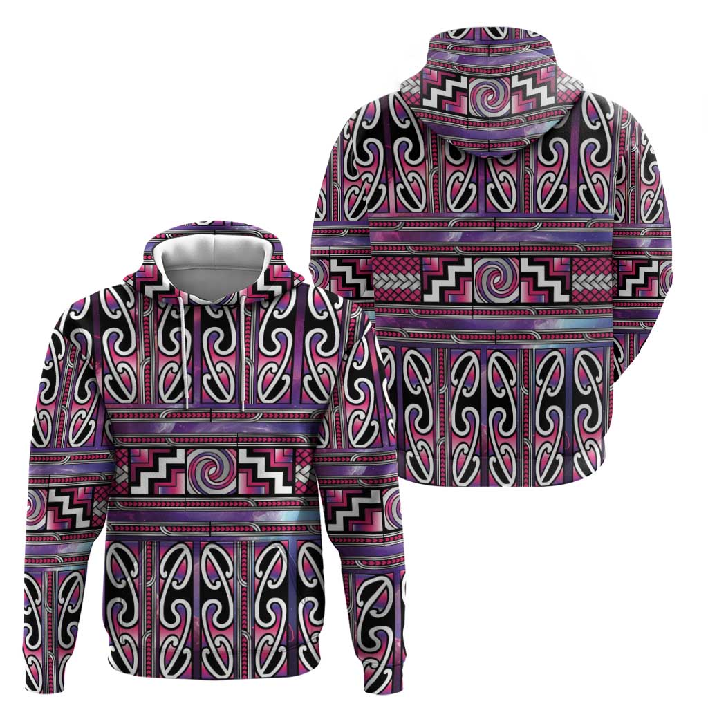 Maori Matariki Zip Hoodie Pink Galaxy Aesthetic Koru Art LT01 - Polynesian Pride