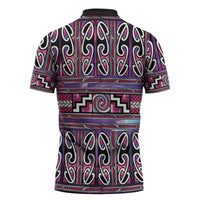 Maori Matariki Zipper Polo Shirt Pink Galaxy Aesthetic Koru Art LT01 - Polynesian Pride