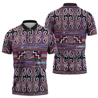 Maori Matariki Zipper Polo Shirt Pink Galaxy Aesthetic Koru Art LT01 - Polynesian Pride
