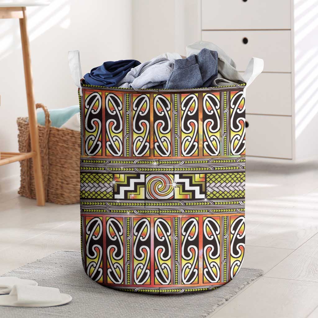 Maori Matariki Laundry Basket Yellow Galaxy Aesthetic Koru Art LT01 Yellow - Polynesian Pride