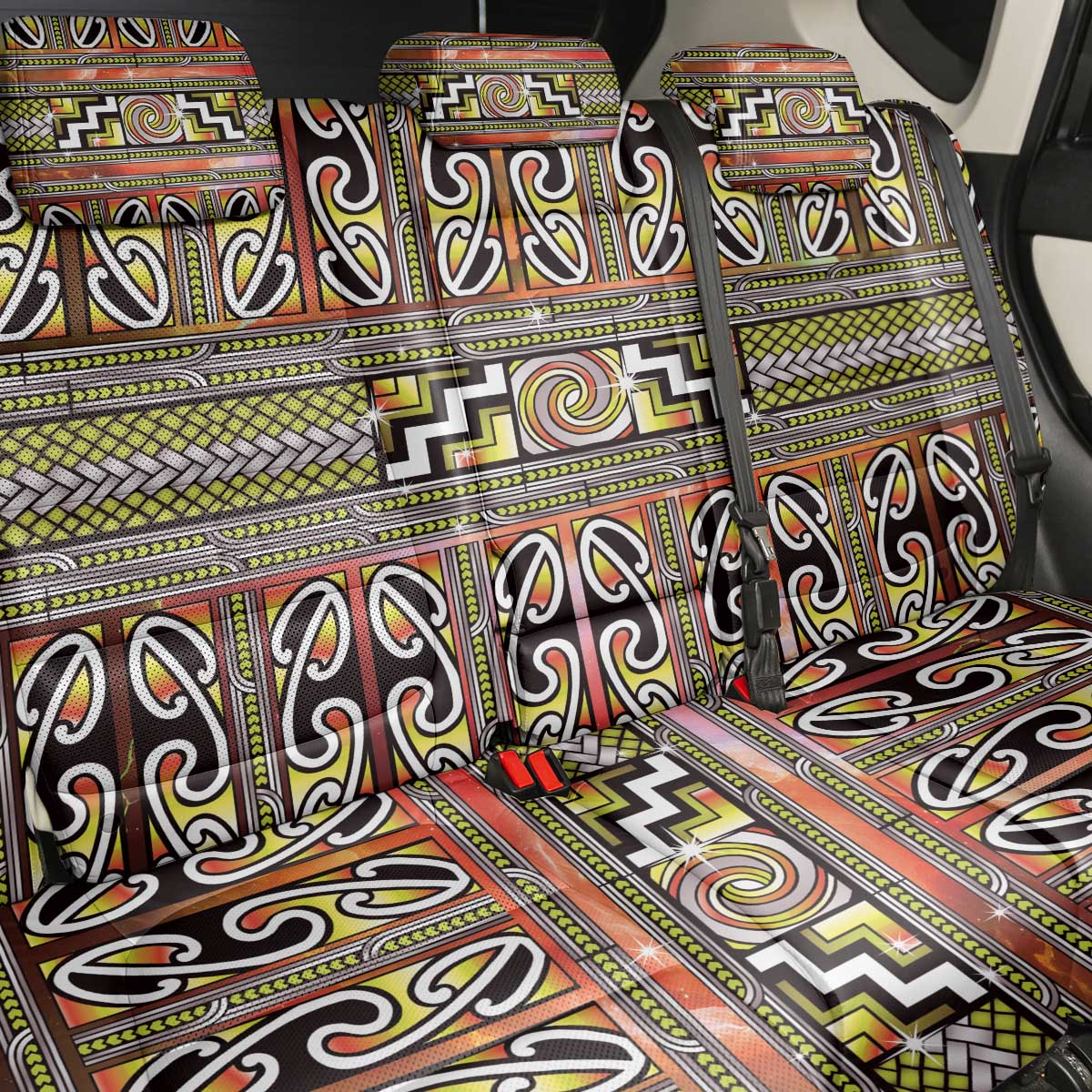 Maori Matariki Back Car Seat Cover Yellow Galaxy Aesthetic Koru Art LT01 - Polynesian Pride