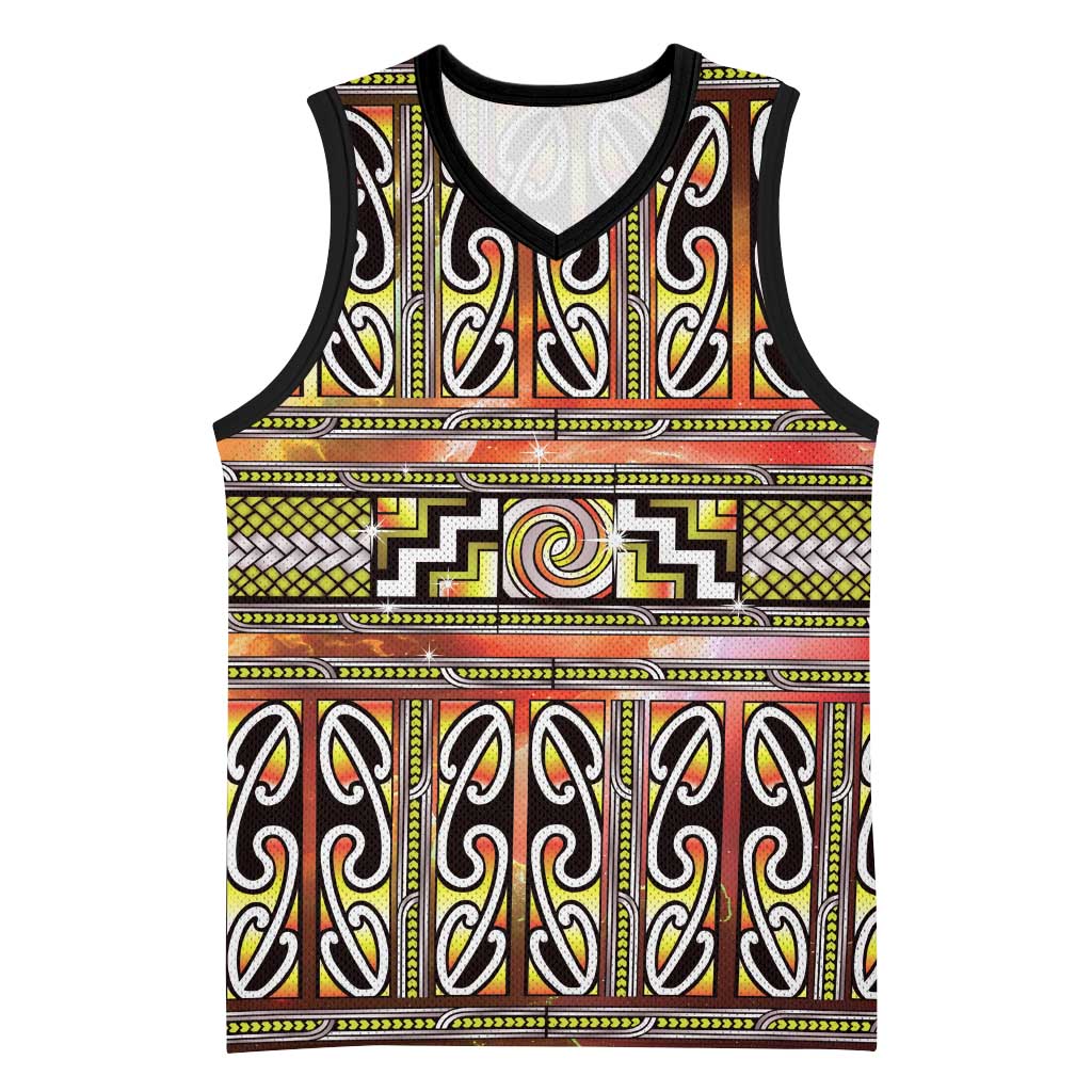 Maori Matariki Basketball Jersey Yellow Galaxy Aesthetic Koru Art LT01 Unisex Yellow - Polynesian Pride