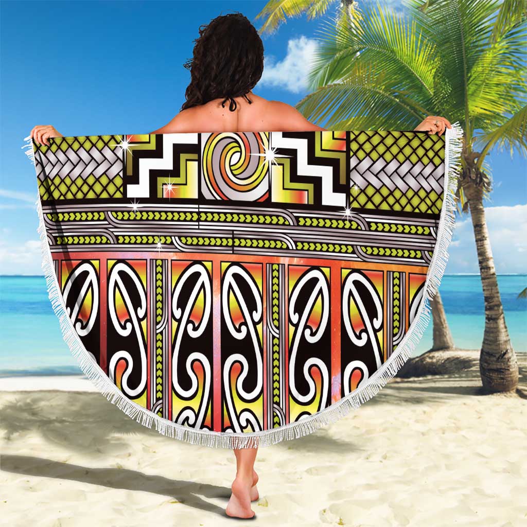 Maori Matariki Beach Blanket Yellow Galaxy Aesthetic Koru Art LT01 - Polynesian Pride