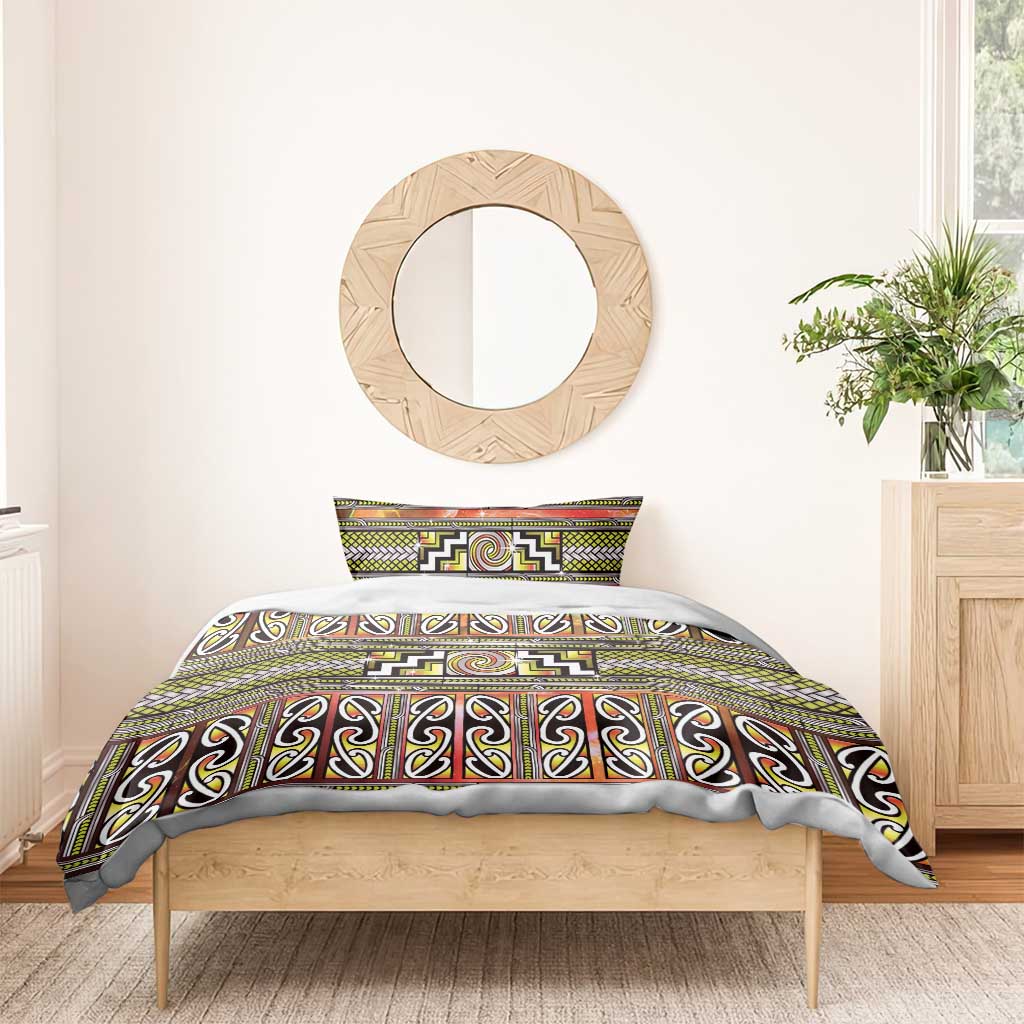 Maori Matariki Bedding Set Yellow Galaxy Aesthetic Koru Art LT01 - Polynesian Pride
