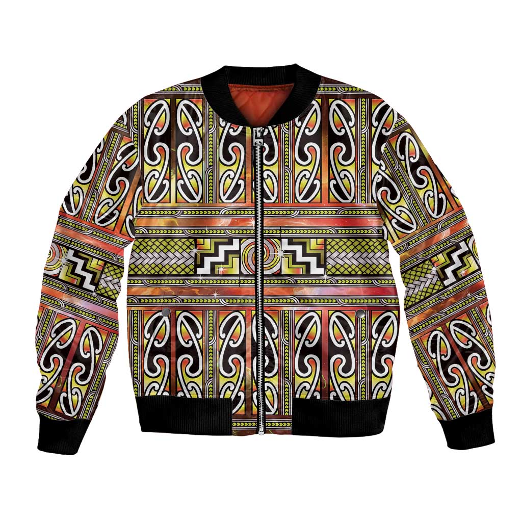 Maori Matariki Bomber Jacket Yellow Galaxy Aesthetic Koru Art