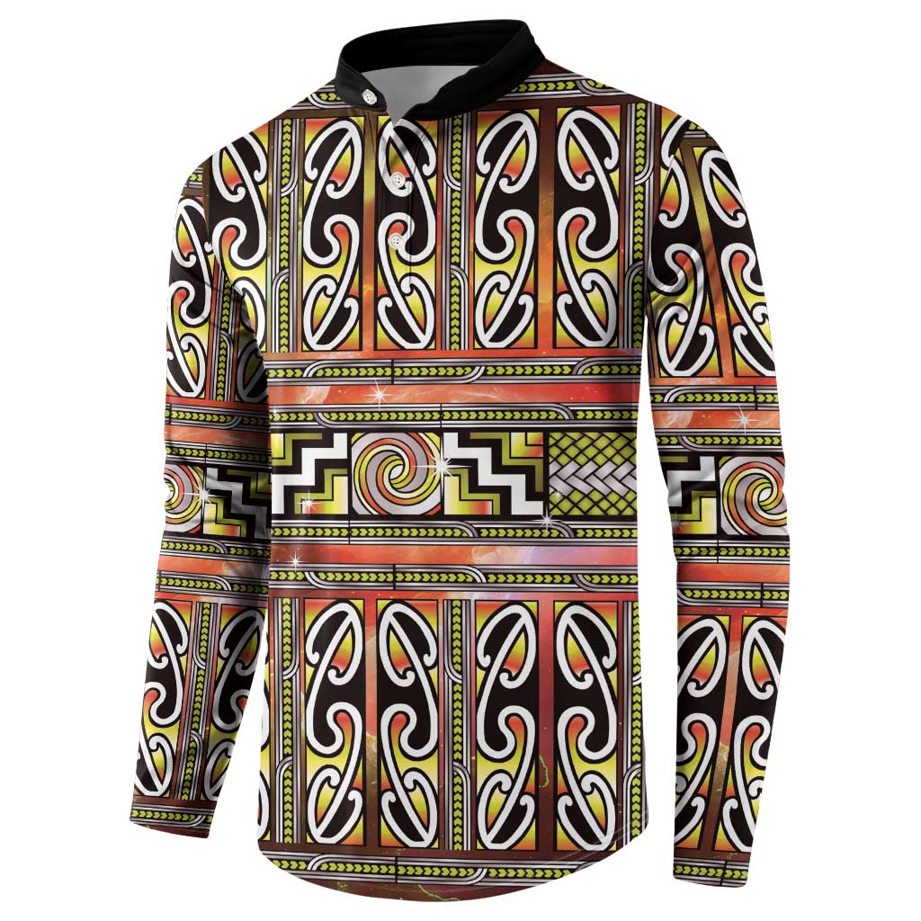 Maori Matariki Button Sweatshirt Yellow Galaxy Aesthetic Koru Art LT01 - Polynesian Pride
