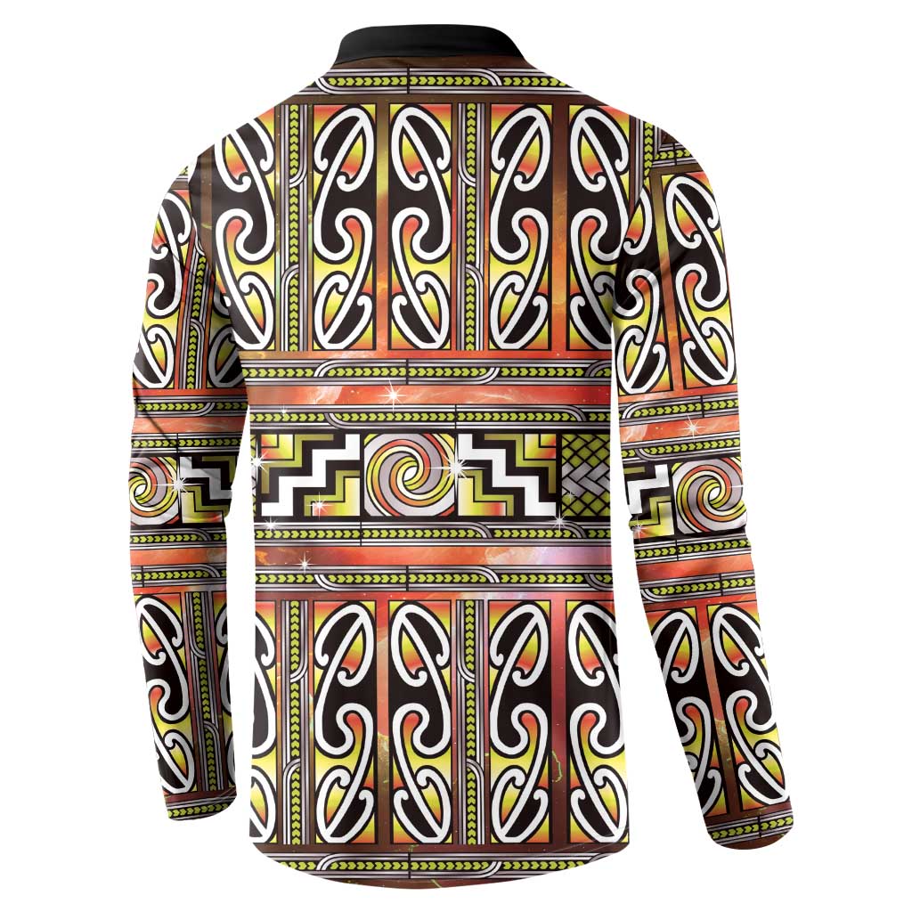 Maori Matariki Button Sweatshirt Yellow Galaxy Aesthetic Koru Art LT01 - Polynesian Pride