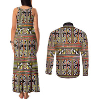 Maori Matariki Couples Matching Tank Maxi Dress and Long Sleeve Button Shirt Yellow Galaxy Aesthetic Koru Art LT01 - Polynesian Pride