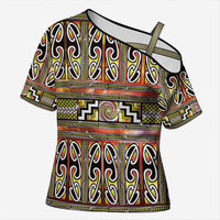 Maori Matariki Cross Shoulder Shirt Yellow Galaxy Aesthetic Koru Art LT01 Female Yellow - Polynesian Pride