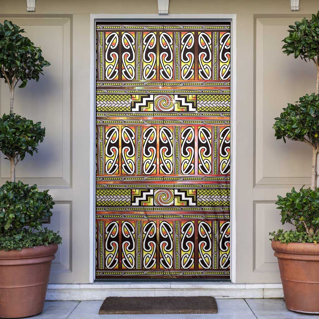 Maori Matariki Door Cover Yellow Galaxy Aesthetic Koru Art LT01 Yellow - Polynesian Pride
