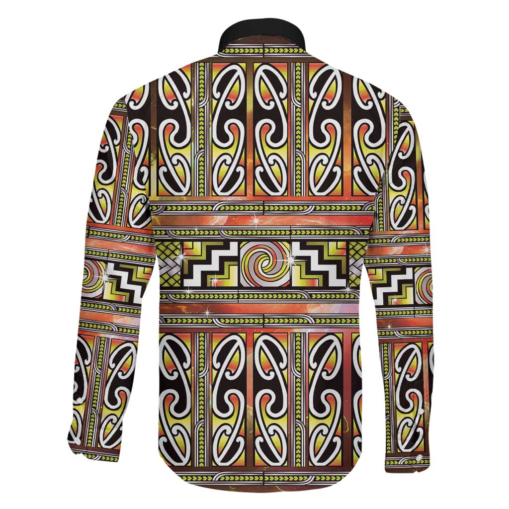Maori Matariki Family Matching Off The Shoulder Long Sleeve Dress and Hawaiian Shirt Yellow Galaxy Aesthetic Koru Art