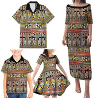 Maori Matariki Family Matching Puletasi and Hawaiian Shirt Yellow Galaxy Aesthetic Koru Art