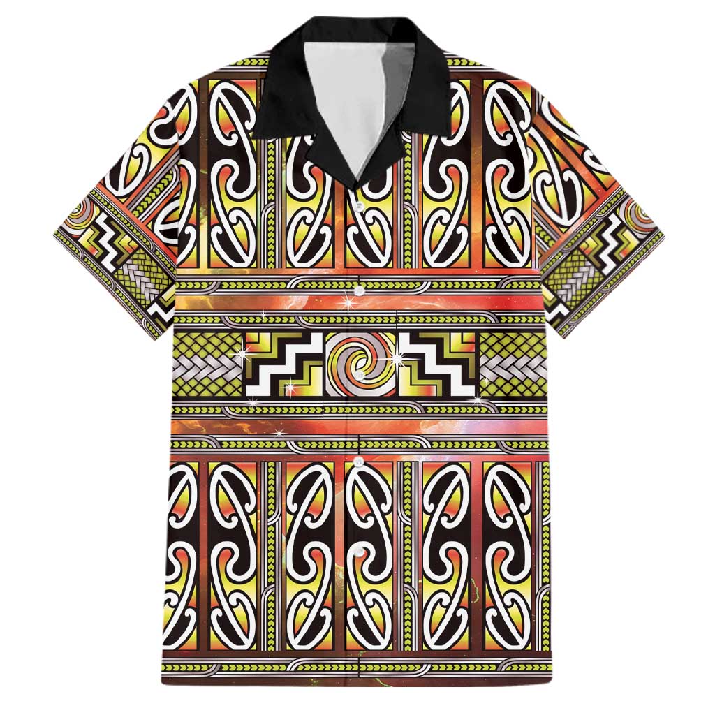 Maori Matariki Family Matching Short Sleeve Bodycon Dress and Hawaiian Shirt Yellow Galaxy Aesthetic Koru Art