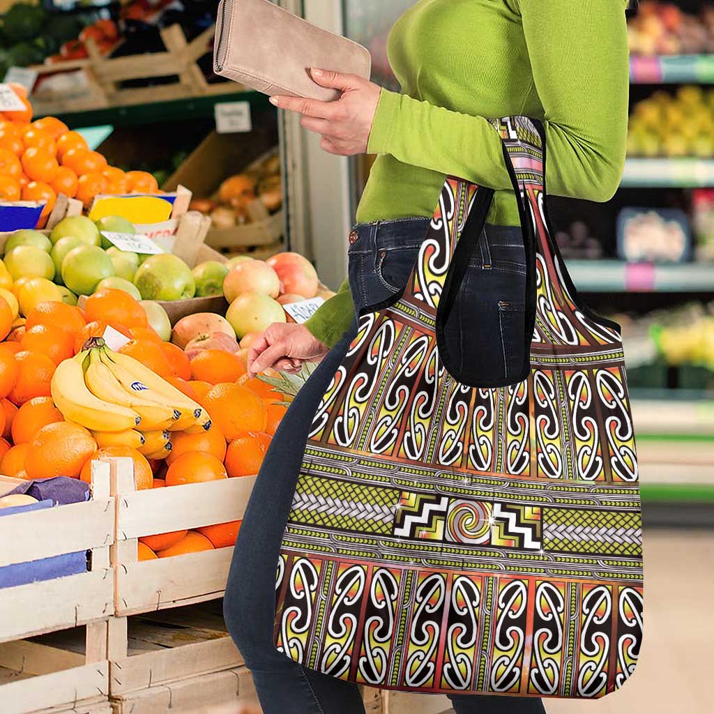 Maori Matariki Grocery Bag Yellow Galaxy Aesthetic Koru Art LT01 - Polynesian Pride