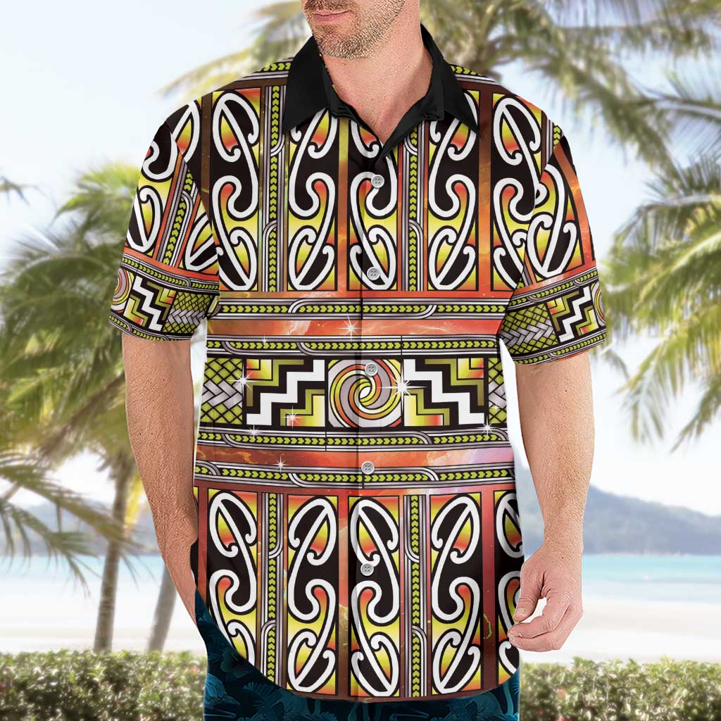 Maori Matariki Hawaiian Shirt Yellow Galaxy Aesthetic Koru Art LT01 - Polynesian Pride