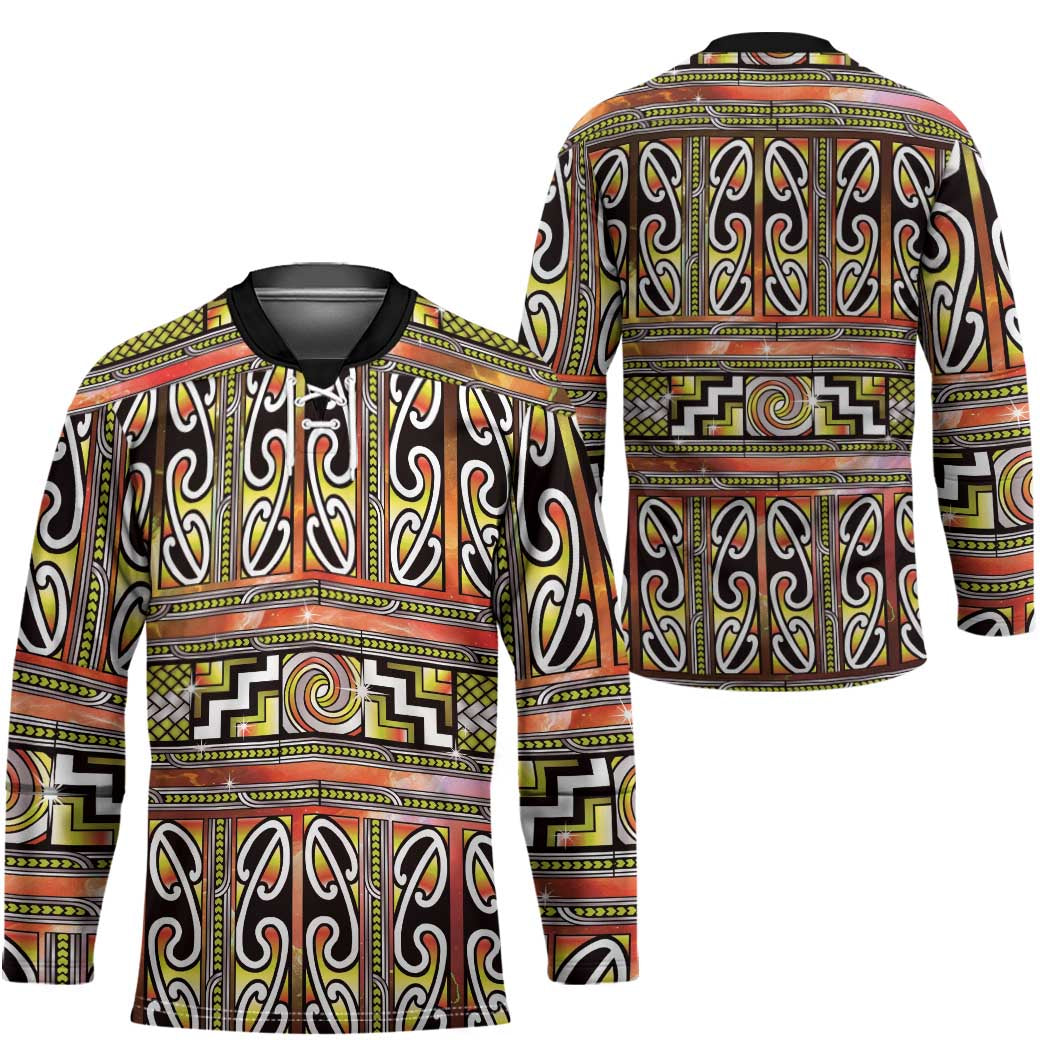 Maori Matariki Hockey Jersey Yellow Galaxy Aesthetic Koru Art LT01 - Polynesian Pride