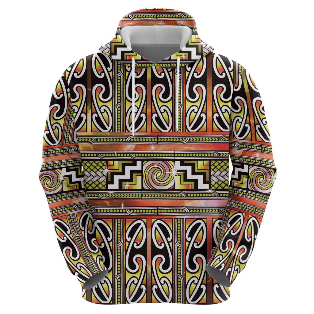Maori Matariki Hoodie Yellow Galaxy Aesthetic Koru Art LT01 - Polynesian Pride
