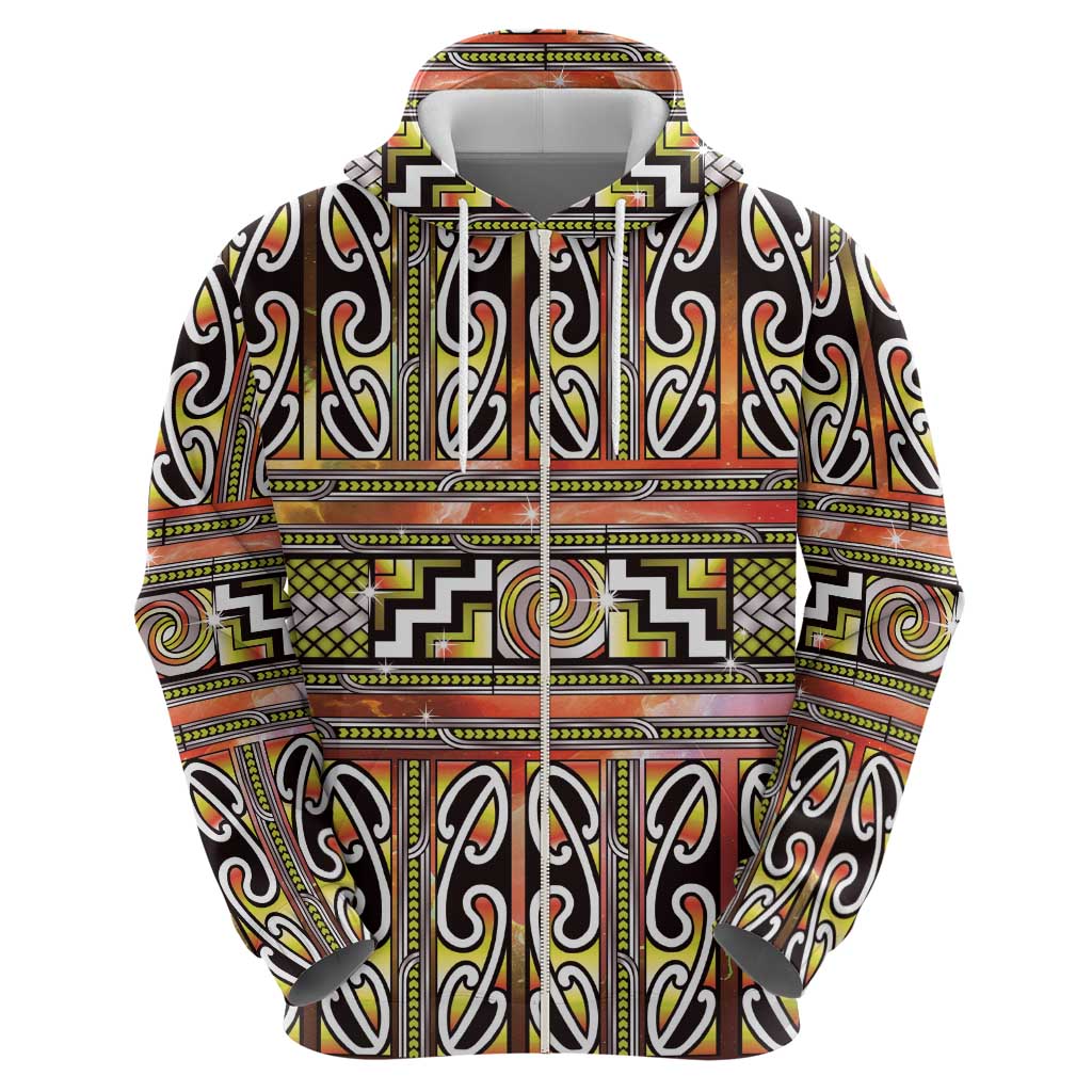 Maori Matariki Hoodie Yellow Galaxy Aesthetic Koru Art LT01 - Polynesian Pride