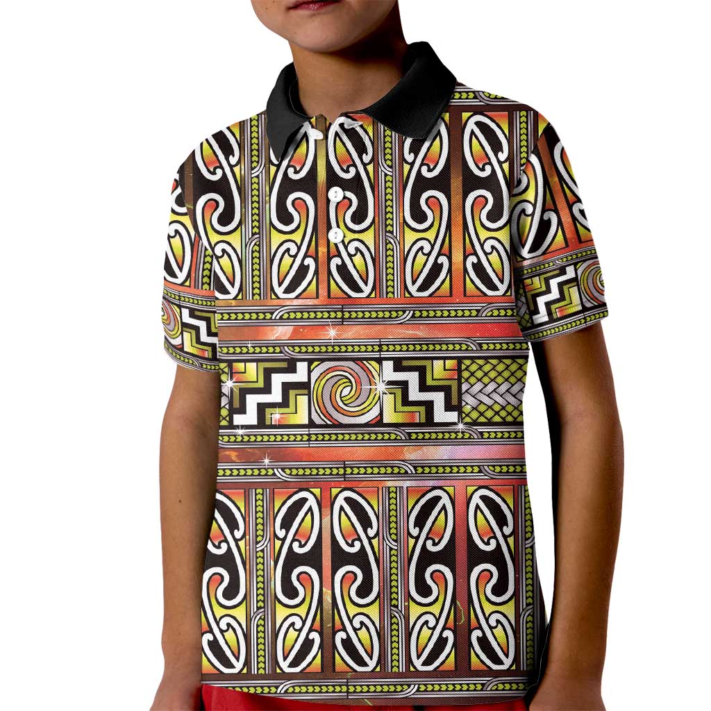 Maori Matariki Kid Polo Shirt Yellow Galaxy Aesthetic Koru Art