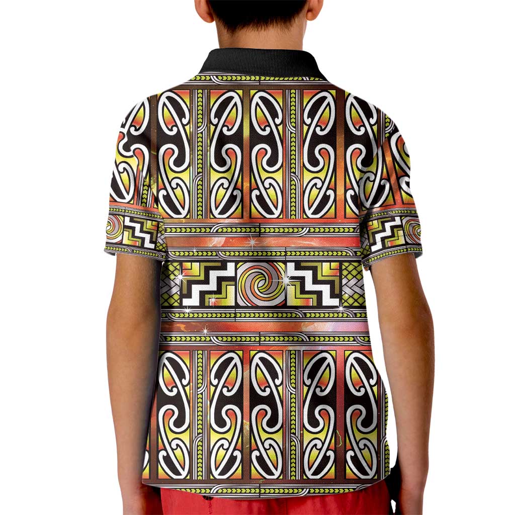 Maori Matariki Kid Polo Shirt Yellow Galaxy Aesthetic Koru Art