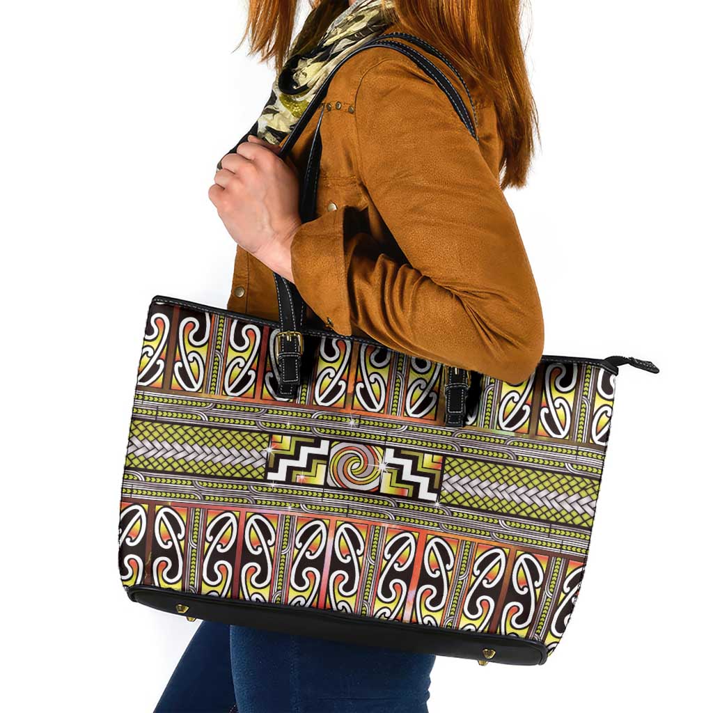 Maori Matariki Leather Tote Bag Yellow Galaxy Aesthetic Koru Art LT01 Yellow - Polynesian Pride