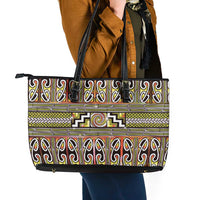 Maori Matariki Leather Tote Bag Yellow Galaxy Aesthetic Koru Art LT01 - Polynesian Pride