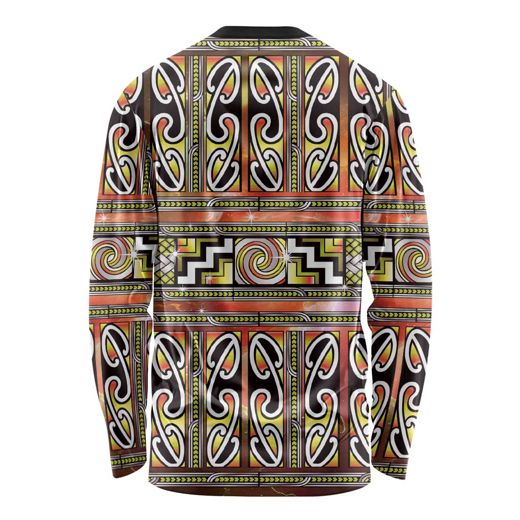 Maori Matariki Long Sleeve Shirt Yellow Galaxy Aesthetic Koru Art LT01 - Polynesian Pride