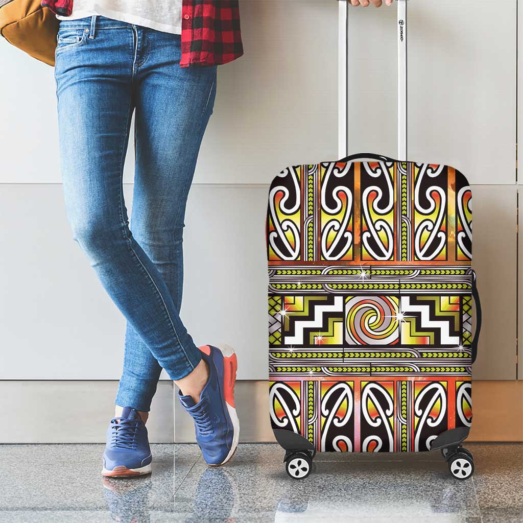 Maori Matariki Luggage Cover Yellow Galaxy Aesthetic Koru Art LT01 - Polynesian Pride