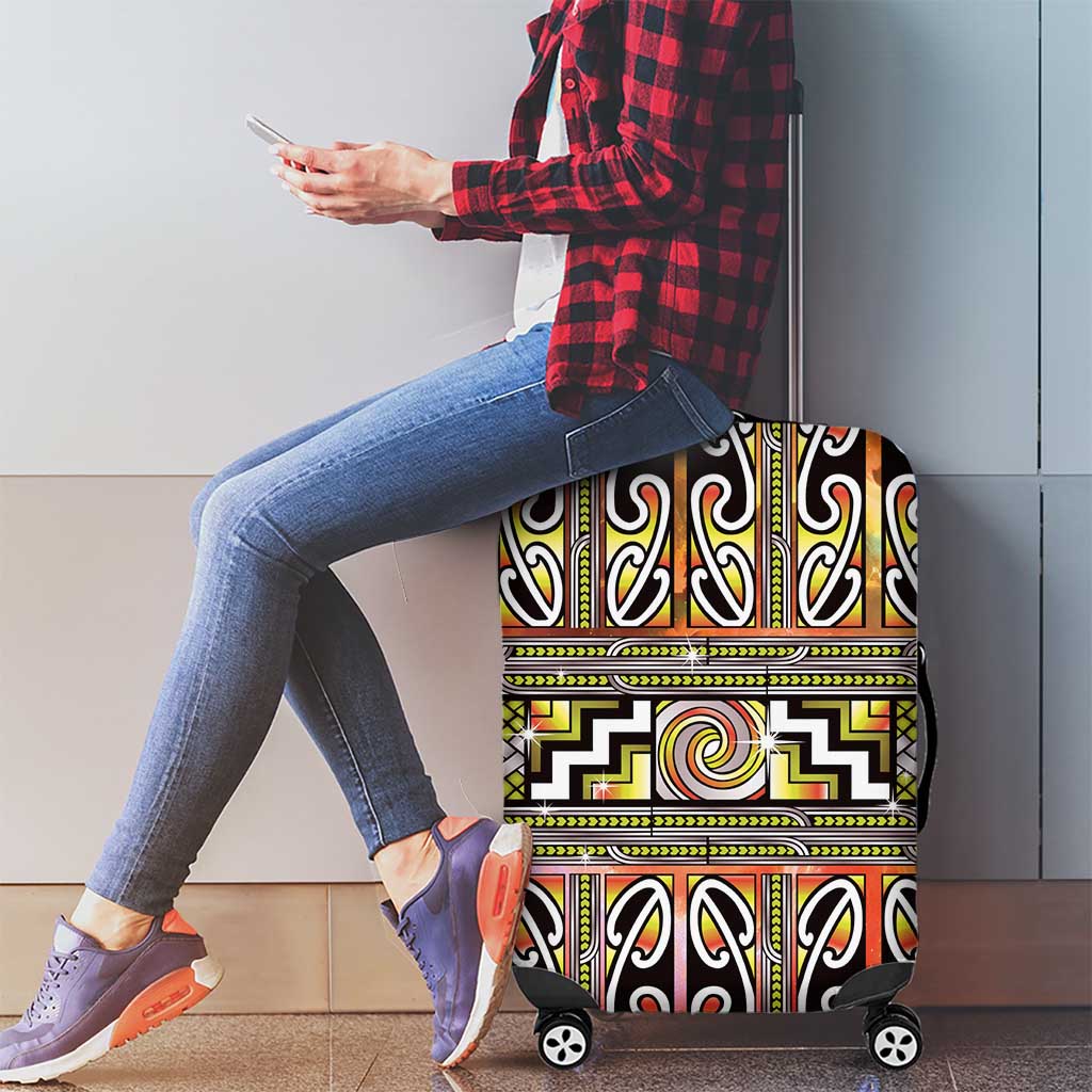 Maori Matariki Luggage Cover Yellow Galaxy Aesthetic Koru Art LT01 - Polynesian Pride