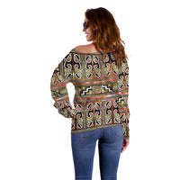Maori Matariki Off Shoulder Sweater Yellow Galaxy Aesthetic Koru Art LT01 - Polynesian Pride