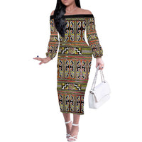 Maori Matariki Off The Shoulder Long Sleeve Dress Yellow Galaxy Aesthetic Koru Art LT01 Women Yellow - Polynesian Pride