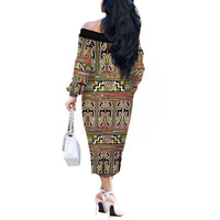 Maori Matariki Off The Shoulder Long Sleeve Dress Yellow Galaxy Aesthetic Koru Art LT01 - Polynesian Pride