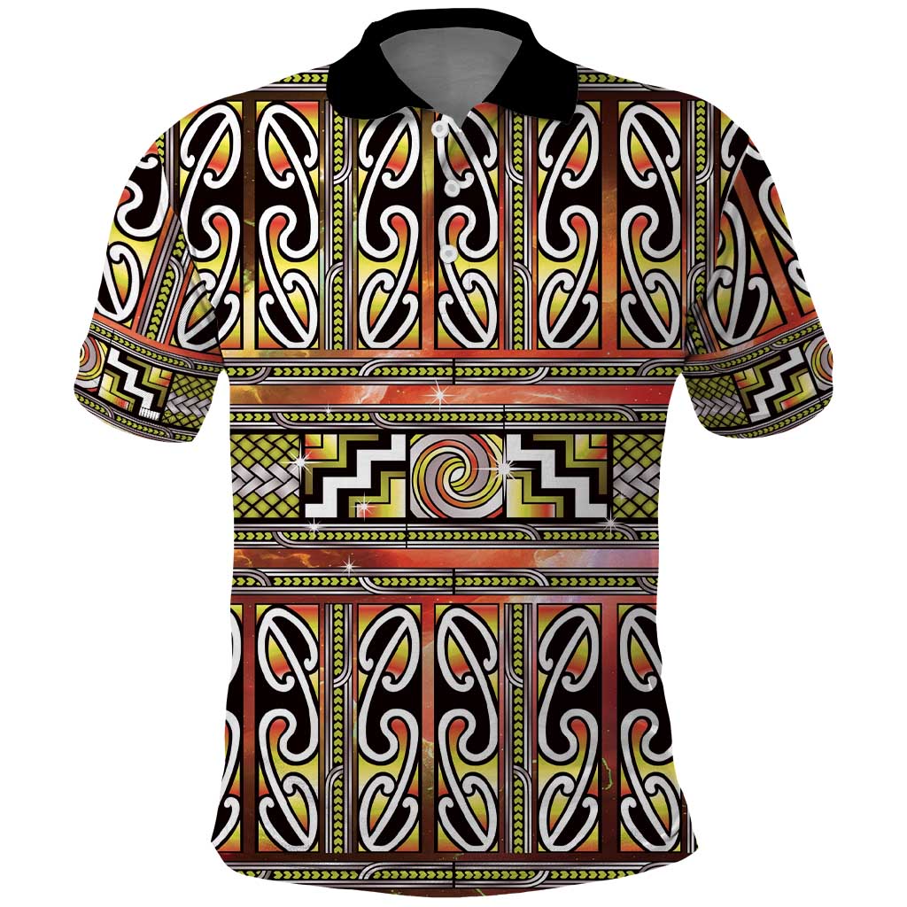 Maori Matariki Polo Shirt Yellow Galaxy Aesthetic Koru Art