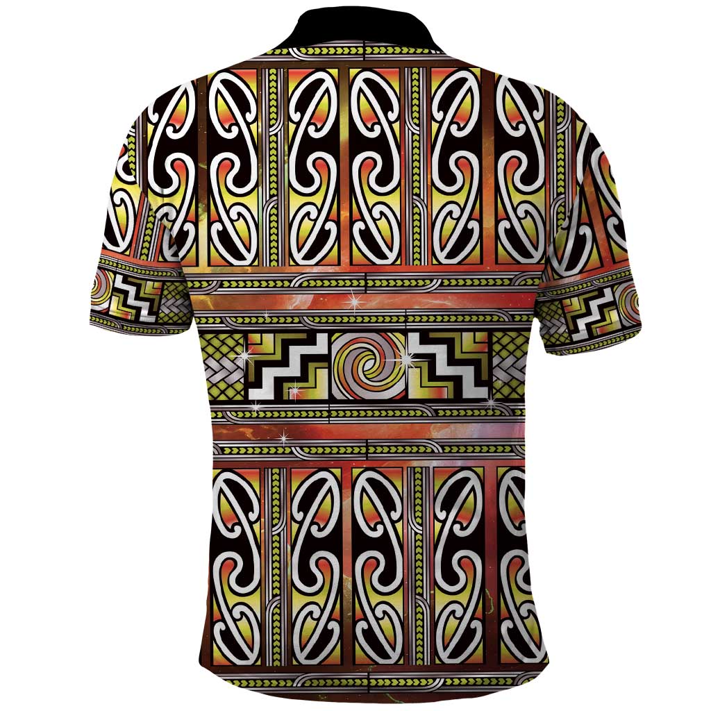 Maori Matariki Polo Shirt Yellow Galaxy Aesthetic Koru Art