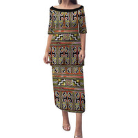 Maori Matariki Puletasi Yellow Galaxy Aesthetic Koru Art LT01 Long Dress Yellow - Polynesian Pride
