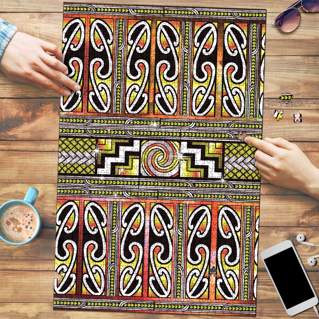 Maori Matariki Puzzle Yellow Galaxy Aesthetic Koru Art LT01 Yellow - Polynesian Pride