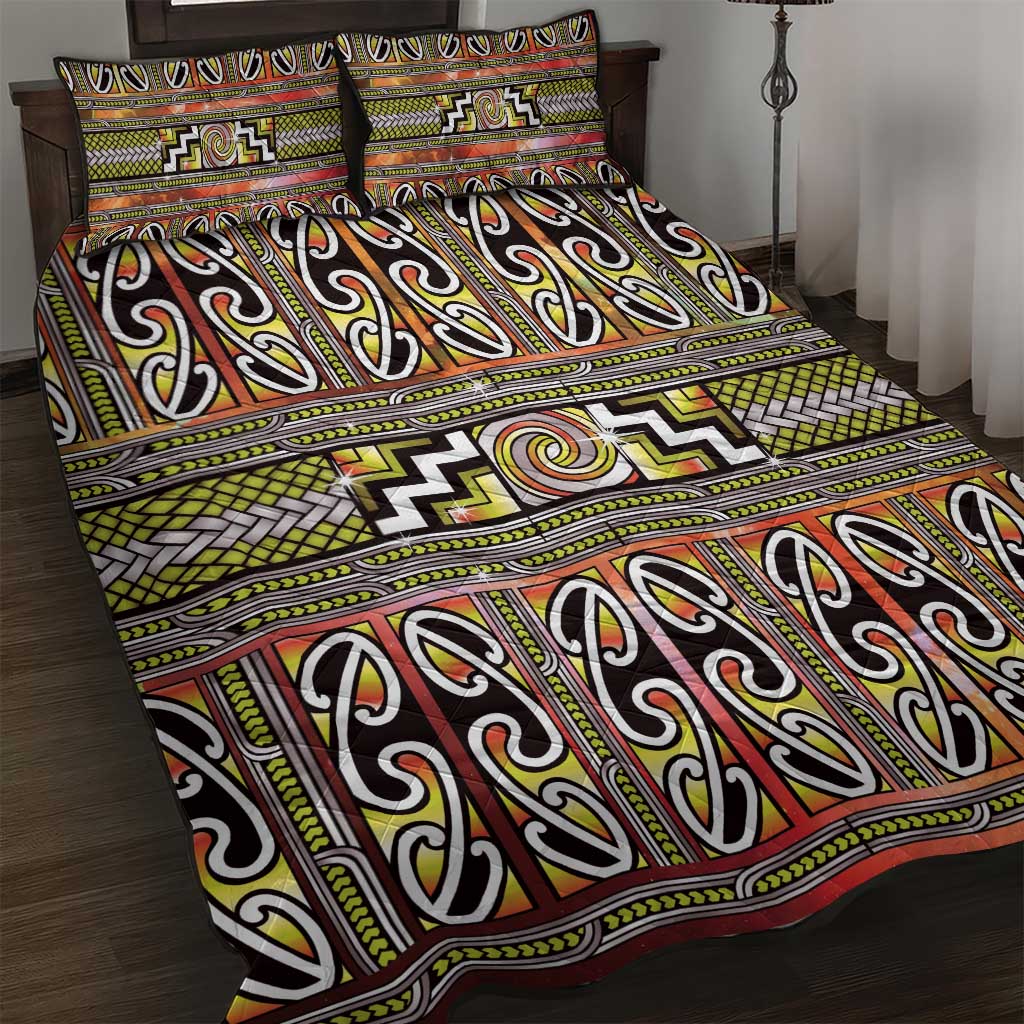 Maori Matariki Quilt Bed Set Yellow Galaxy Aesthetic Koru Art LT01 Yellow - Polynesian Pride