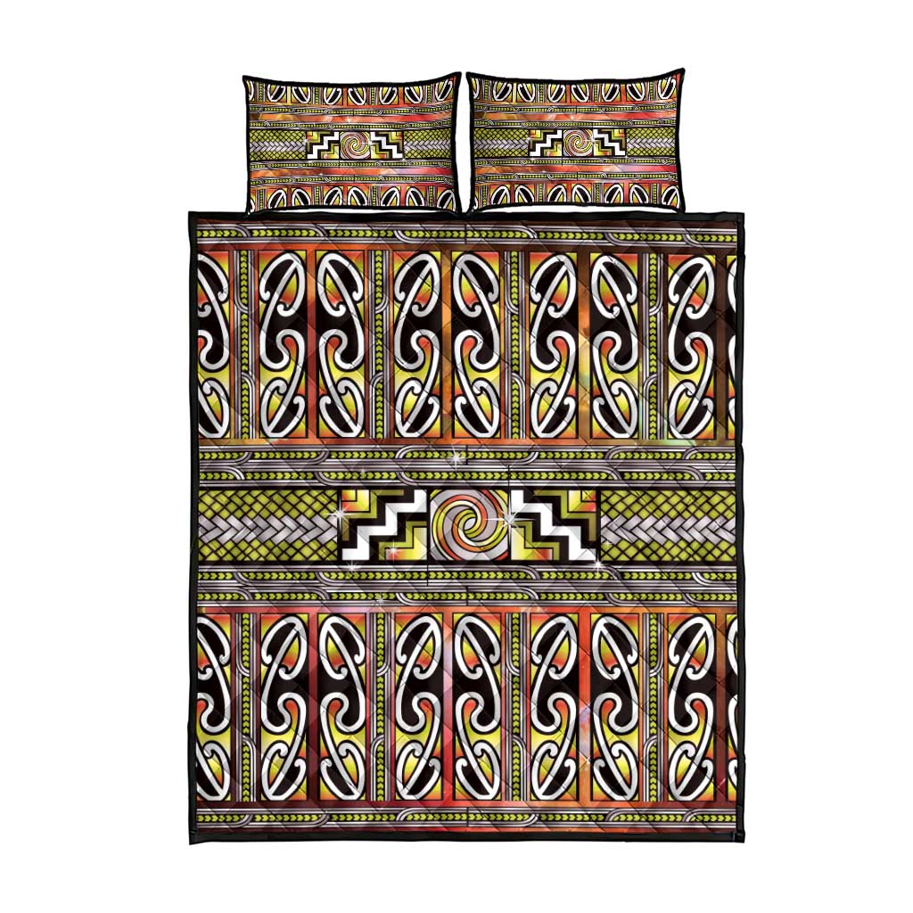 Maori Matariki Quilt Bed Set Yellow Galaxy Aesthetic Koru Art LT01 - Polynesian Pride